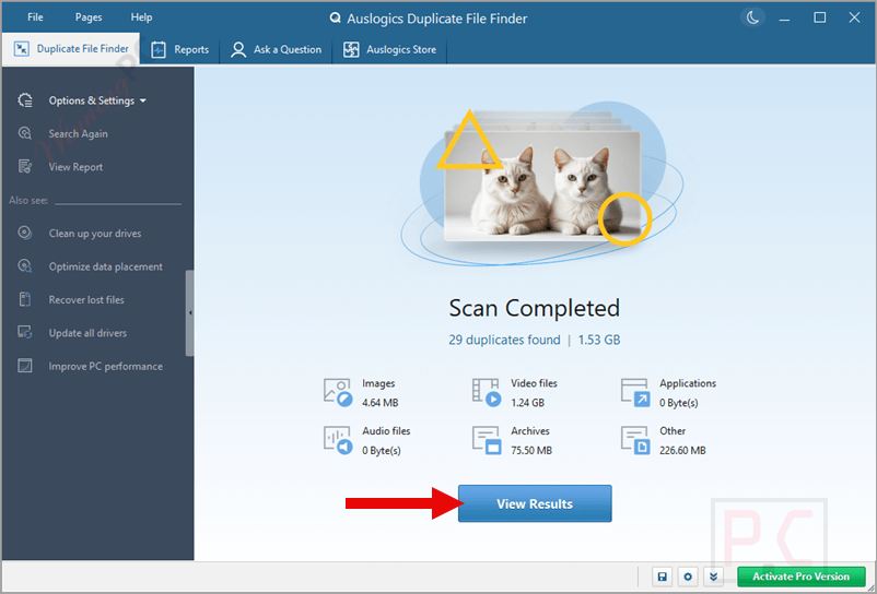view result auslogics duplicate file finder