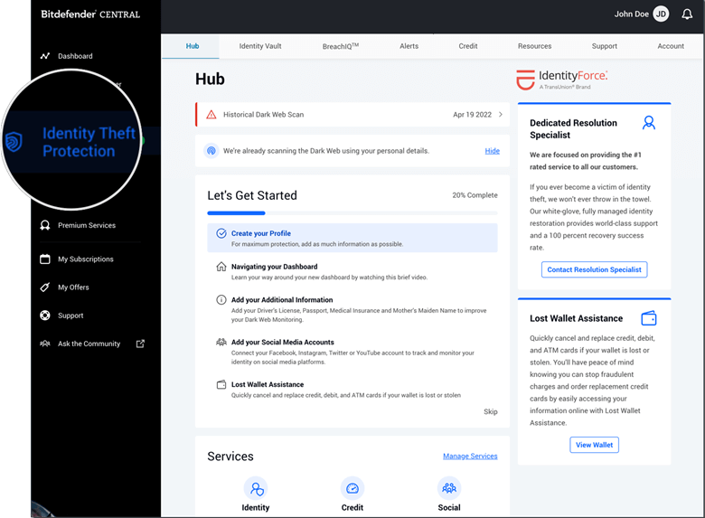 bitdefender digital identity protection dashboard bitdefender digital identity protection dashboard