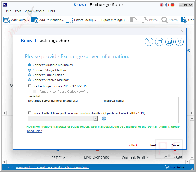 kernel exchange suite exchange server information