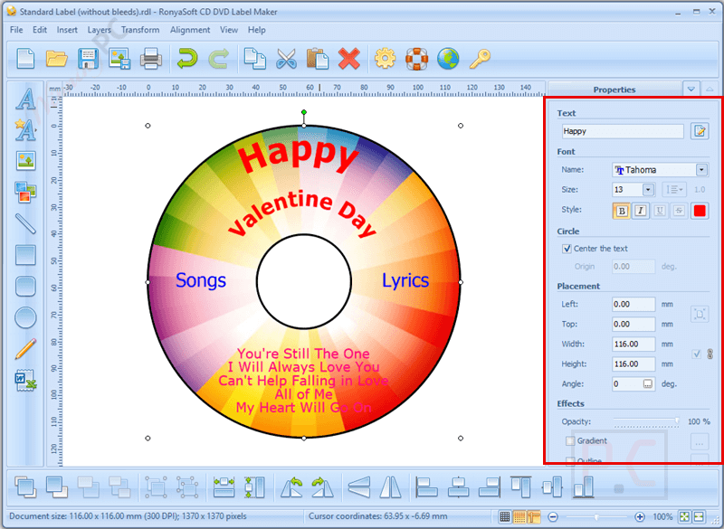 ronyasoft cd dvd label maker properties