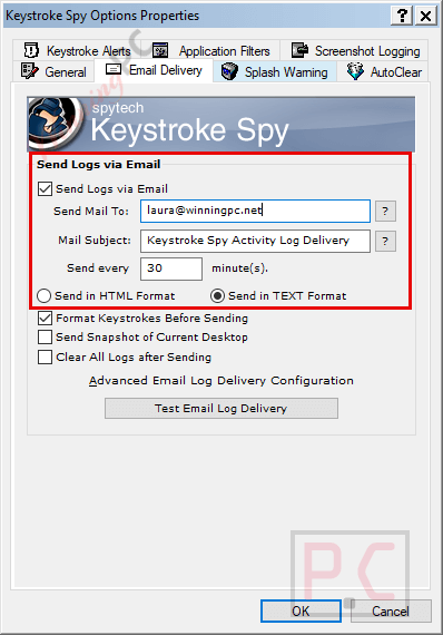 email report keystroke spy