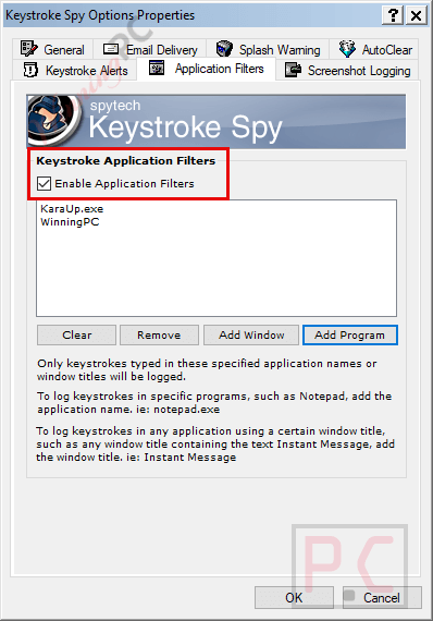 keystroke spy application filters