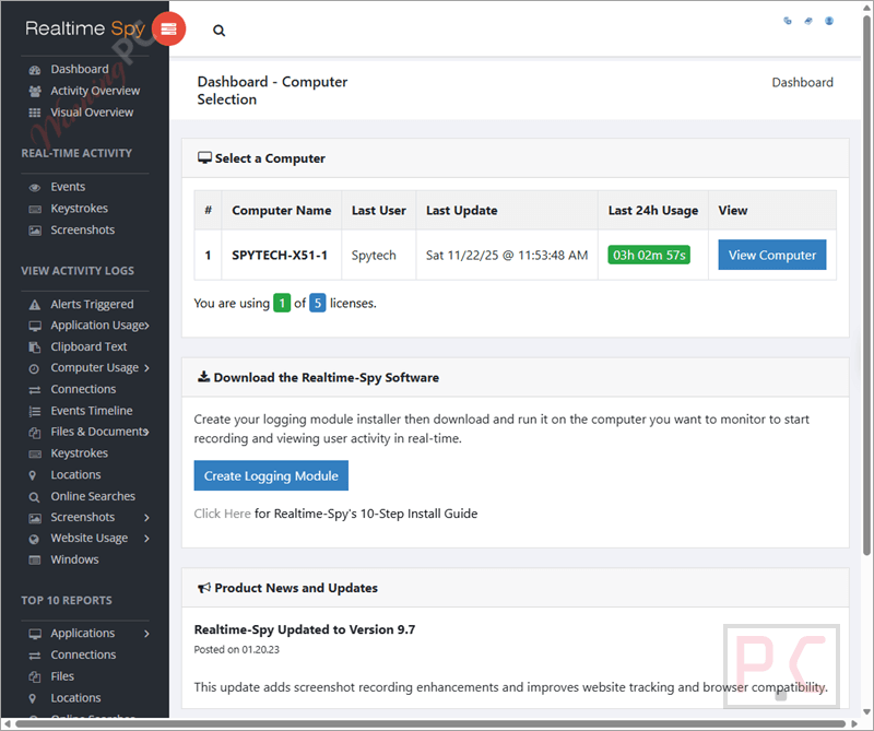 realtime spy main screenshot coupon realtime-spy-