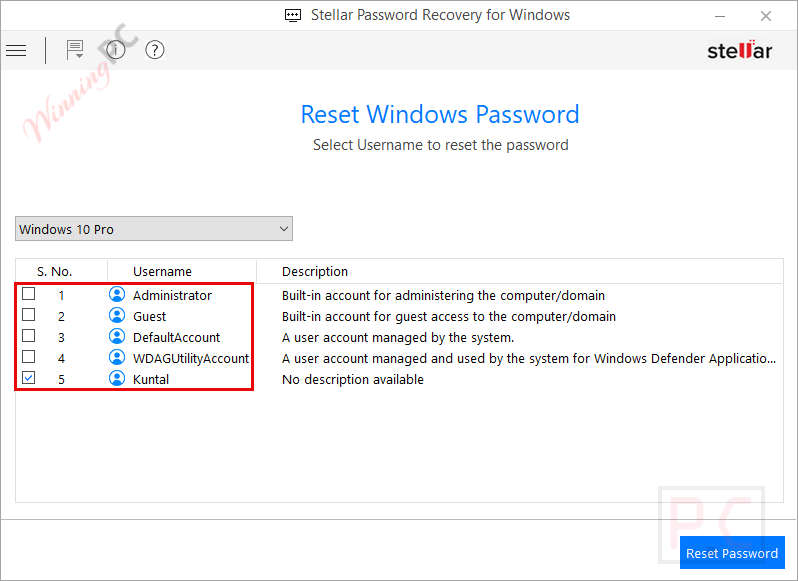 select account stellar password recovery for windows