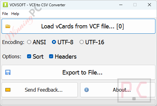 vcf to csv converter main screenshot Vovsoft VCF to CSV Converter