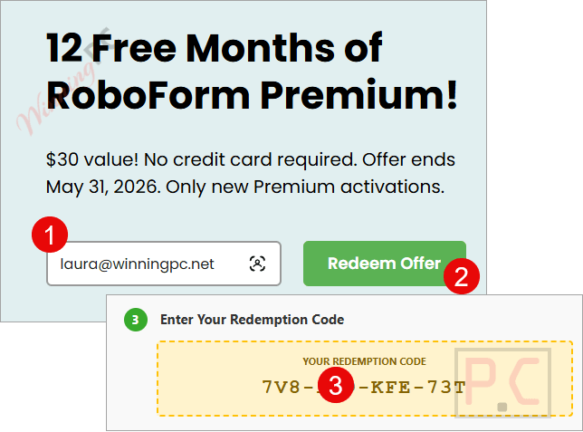 roboform premium giveaway page