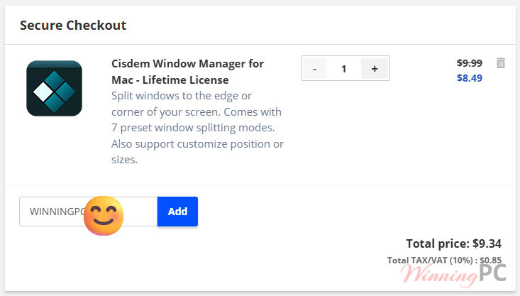 Checkout page showing the discount applied