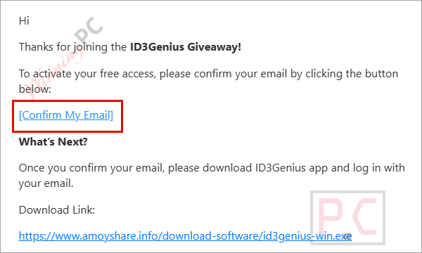 confirm amoyshare id3genius email