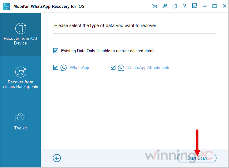 mobikin whatsapp recovery for ios connect device MobiKin WhatsApp Recovery for iOS Main Screenshot