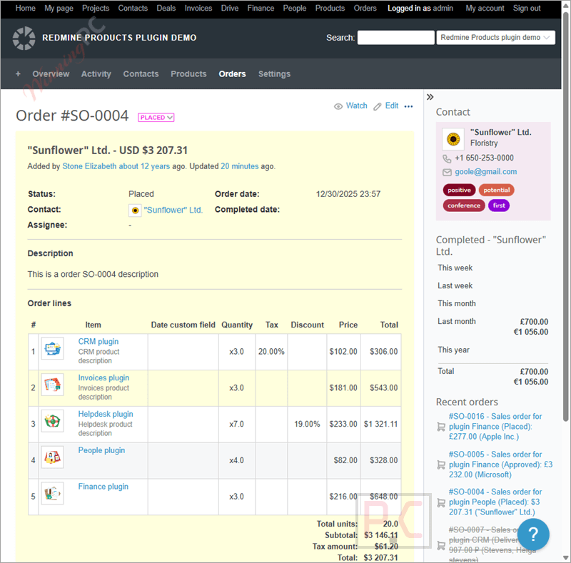 orders redmine products plugin