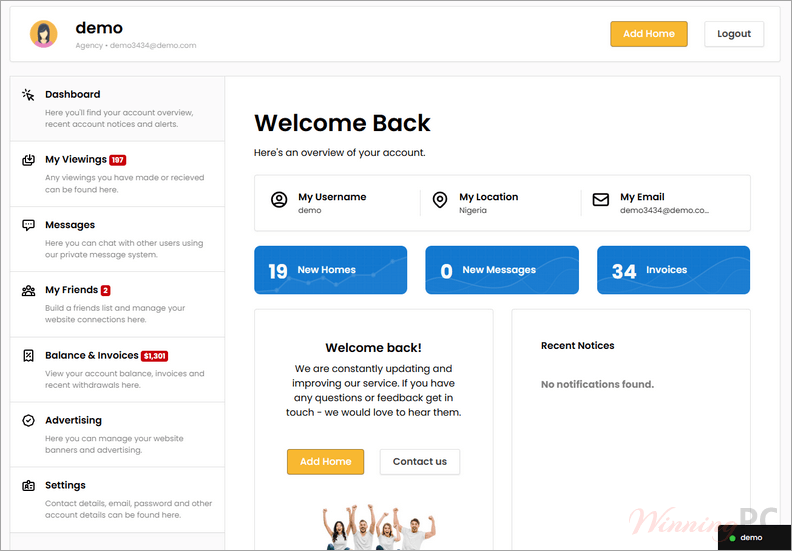 premiumpress real estate theme member area
