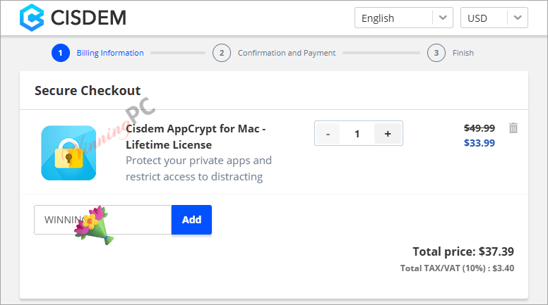 Checkout page showing the "Redeem Coupon" field for Cisdem