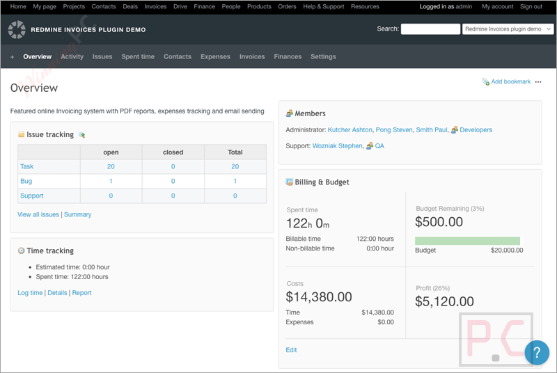 redmine budgets plugin main screenshot Redmine Budgets Plugin