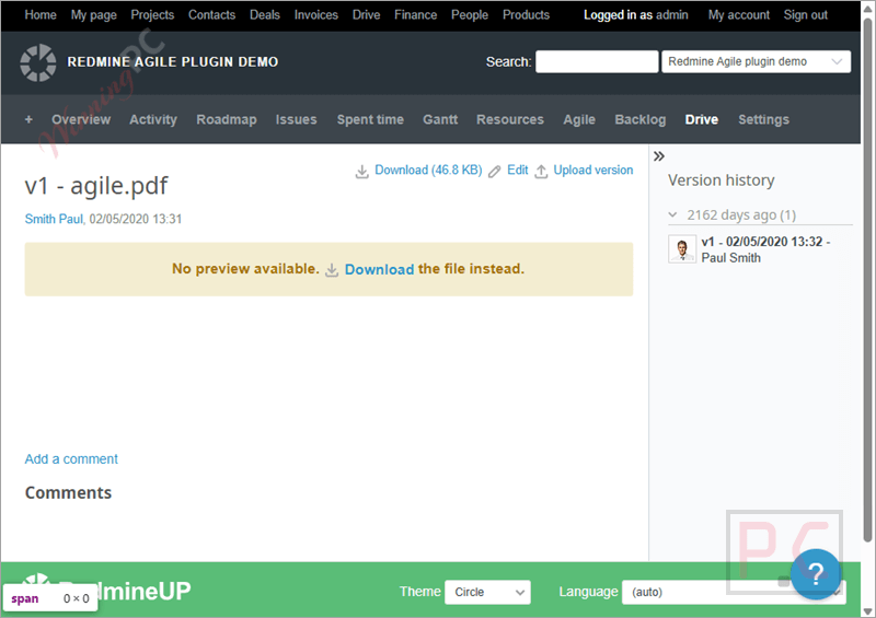 redmine drive plugin version history