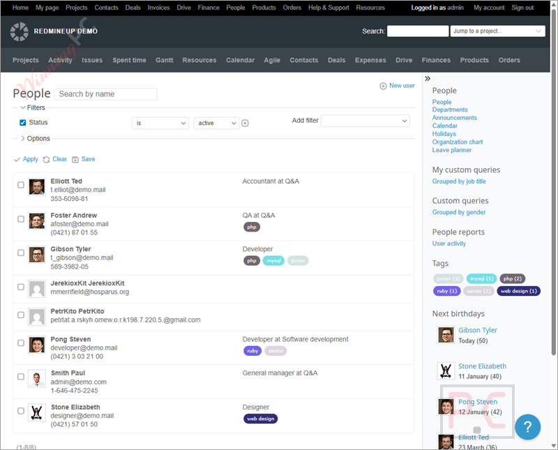 redmine people plugin main screenshot Redmine People Plugin