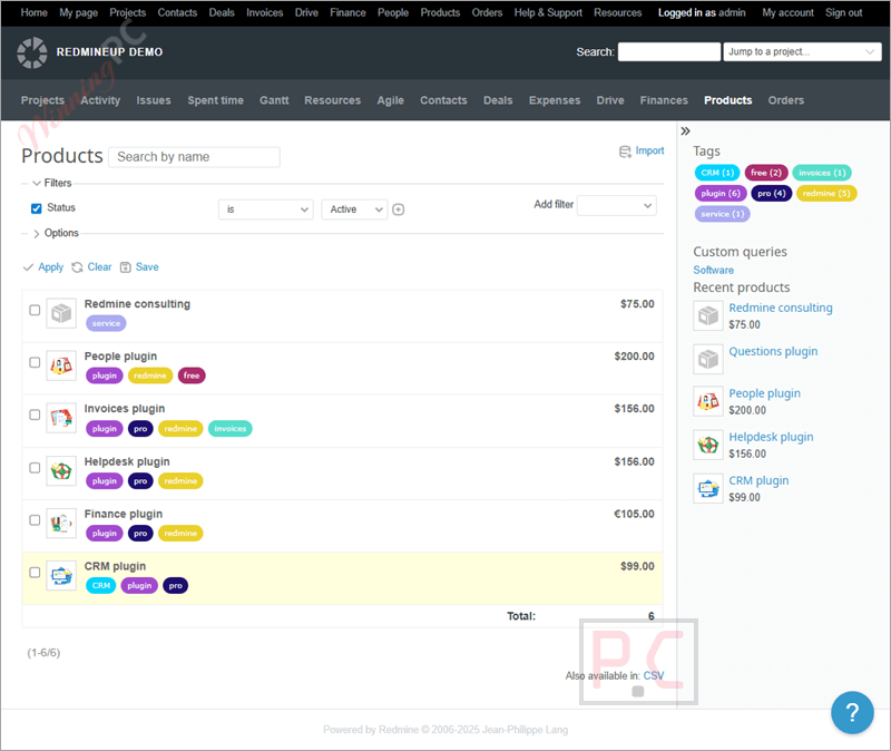 Redmine Products Plugin