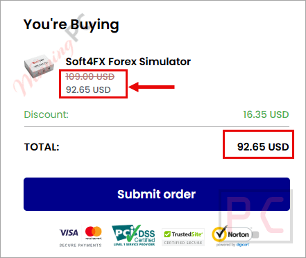 soft4fx forex simulator checkout page with coupon