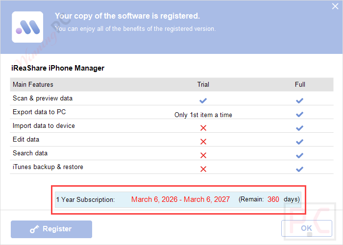 subcription ireashare iphone manager key free