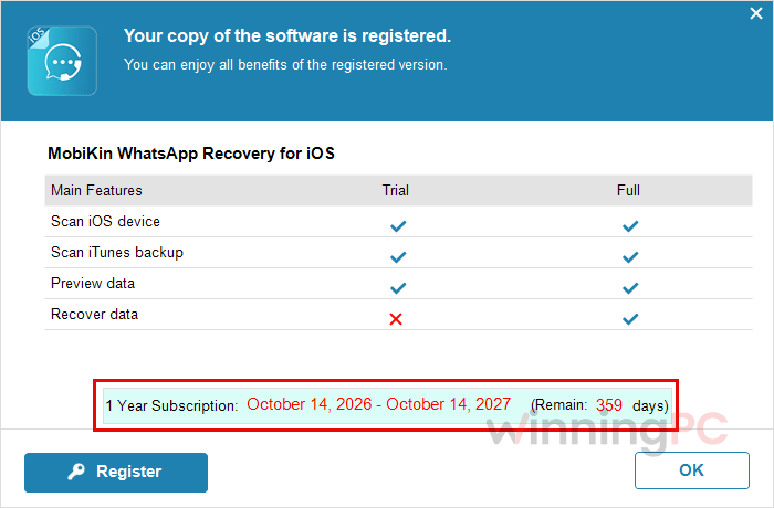 subscription mobikin whatsapp recovery for ios Subscription MobiKin WhatsApp Recovery for iOS