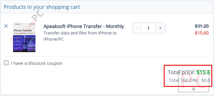 apeaksoft iphone transfer checkout page with coupon apeaksoft iphone transfer checkout page with coupon