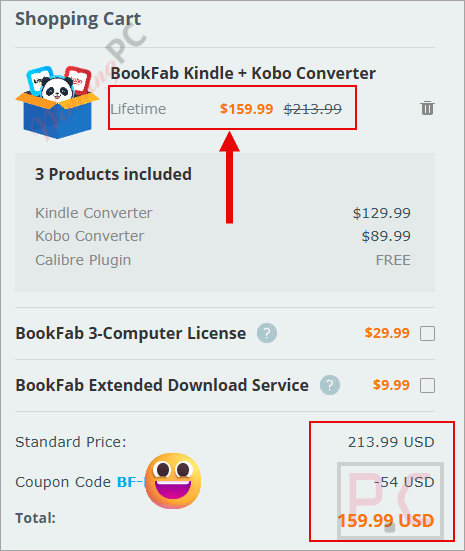bookfab kindle kobo converter checkout page with coupon BookFab Kindle Converter coupon code applied successfully