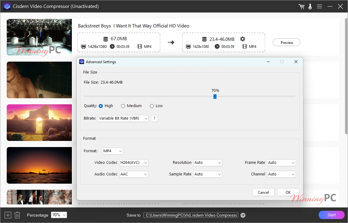 cisdem video compressor settings and processing
