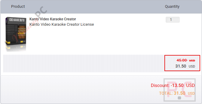 kanto video karaoke creator checkout page with coupon Kanto Video Karaoke Creator checkout page showing the discounted price