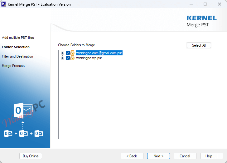 kernel pst merge add pst files screenshot