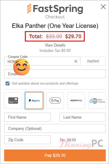 martinic elka panther checkout page with coupon