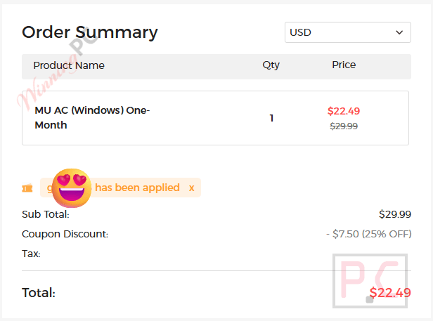 muconvert audible converter checkout with discount code Checkout page showing the coupon field and the discounted total price.Checkout page showing the coupon field and the discounted total price.