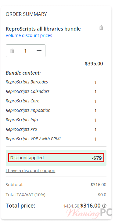 reproscripts all libraries bundle checkout with coupon