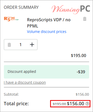 reproscripts vdp checkout with coupon