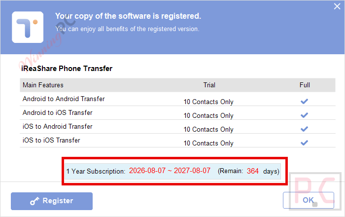 subscription ireashare phone transfer free key