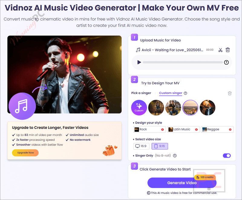 vidnoz gen ai music video generator