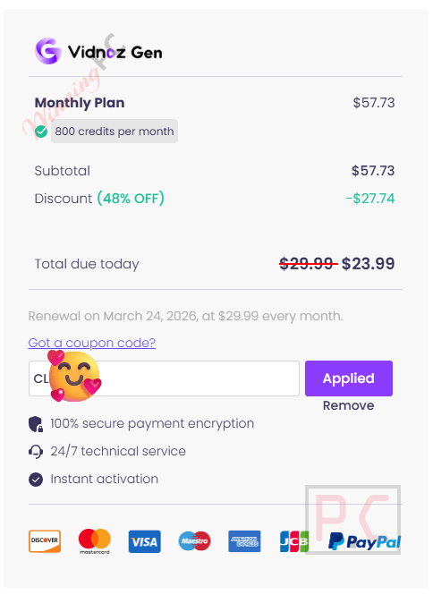 Vidnoz Gen coupon code applied successfully
