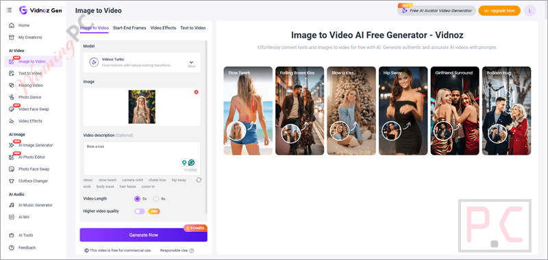 vidnoz gen image to video