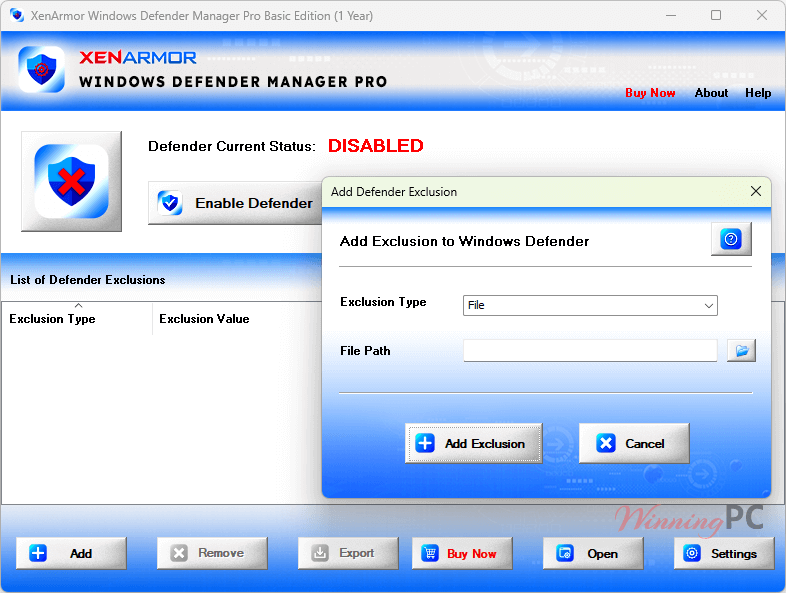 XenArmor Windows Defender Manager Pro Screenshot