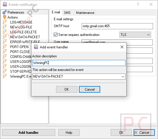 agg software log monitor export events notifications