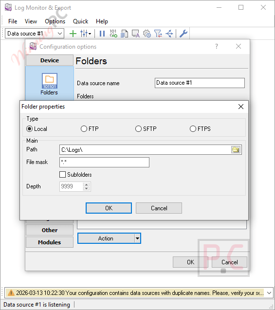 agg software log monitor export folder properties