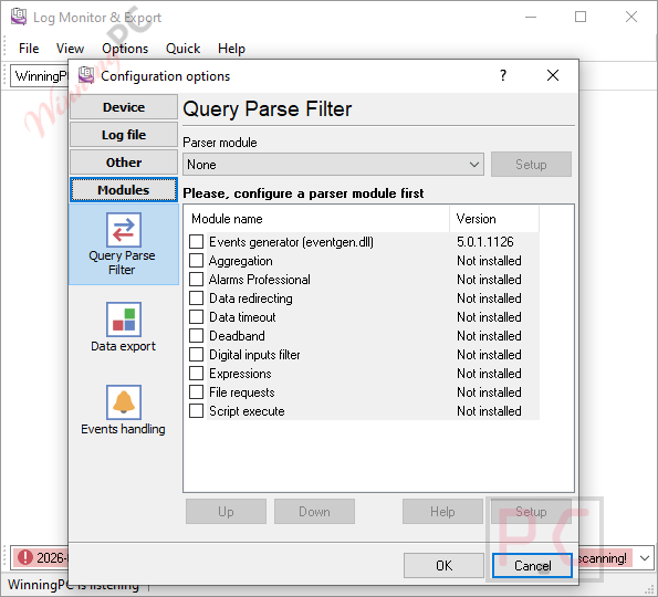 agg software log monitor export query parse filter