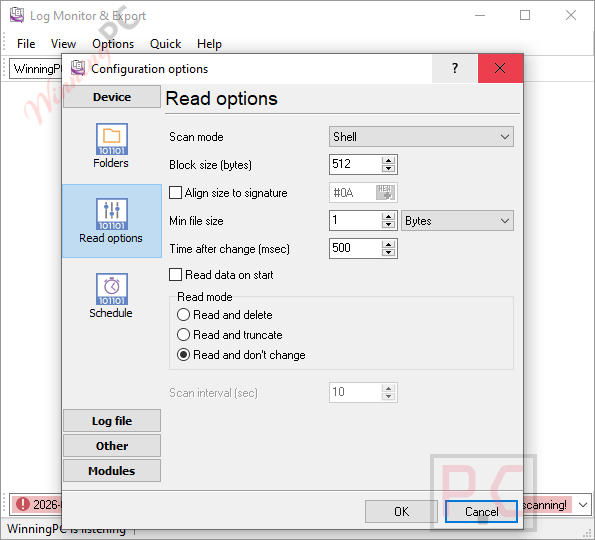 agg software log monitor export read options