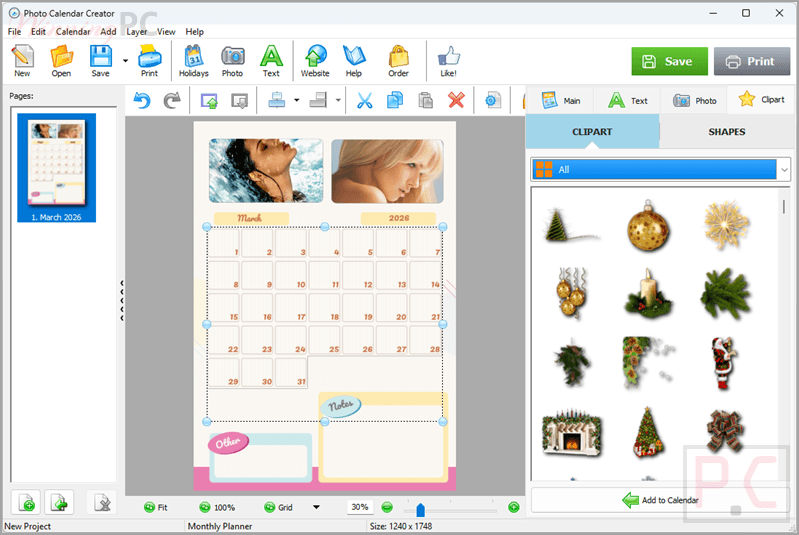 ams photo calendar creator clipart