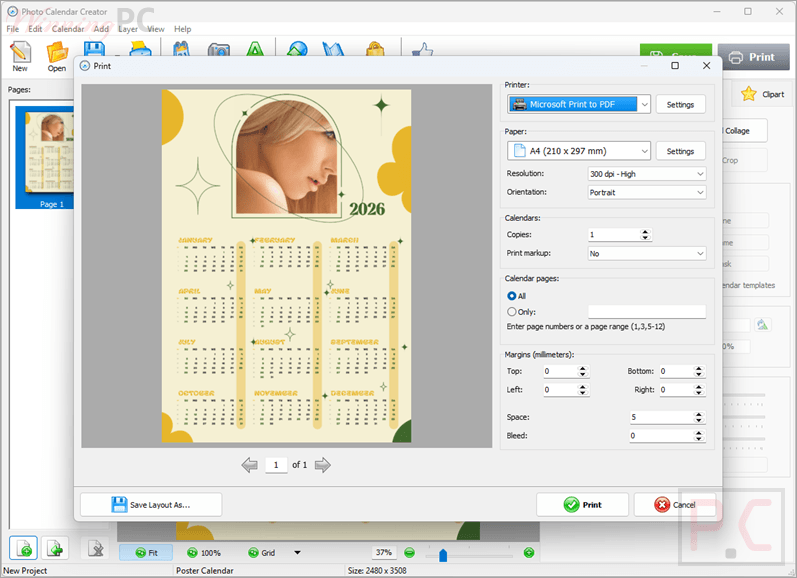 ams photo calendar creator print