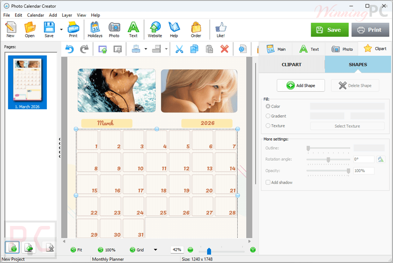 ams photo calendar creator shapes