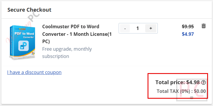 coolmuster pdf to word converter checkout page with coupon