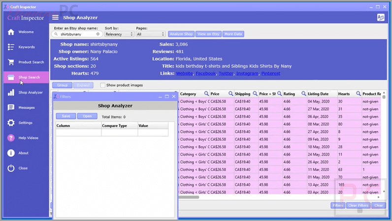 craft inspector shop analyzer