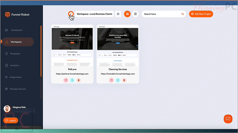 funnel robot workspace