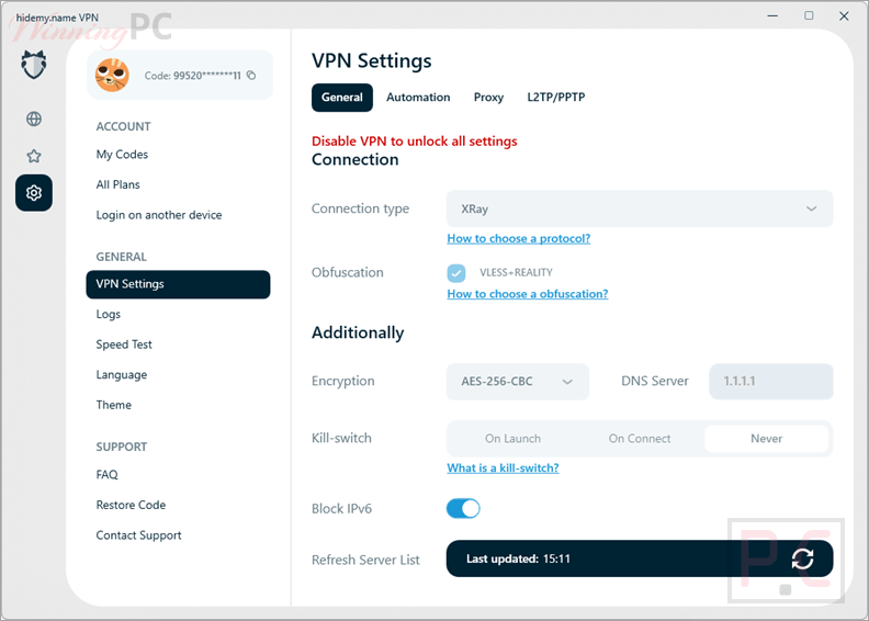 hidemyname vpn settings