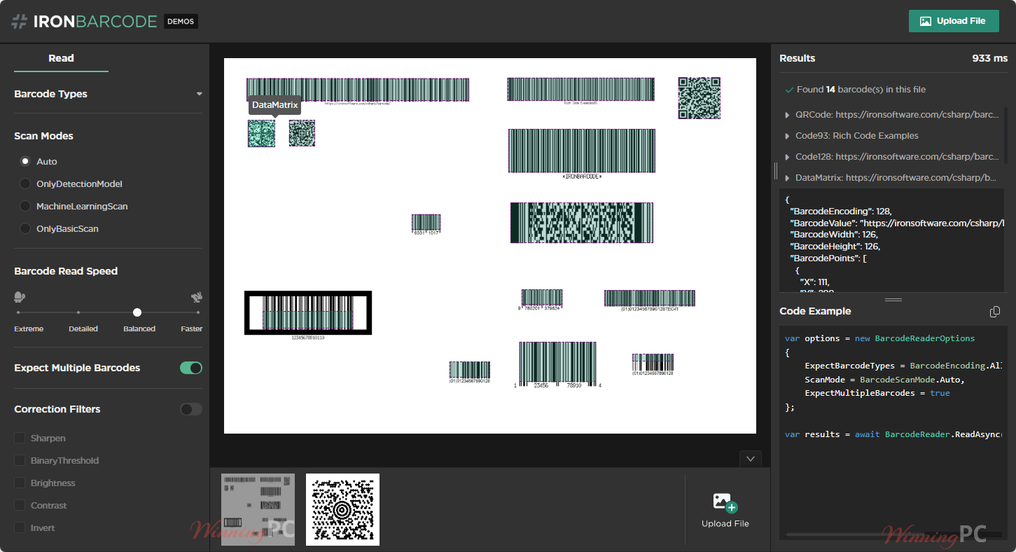 ironbarcode scan mode screenshot