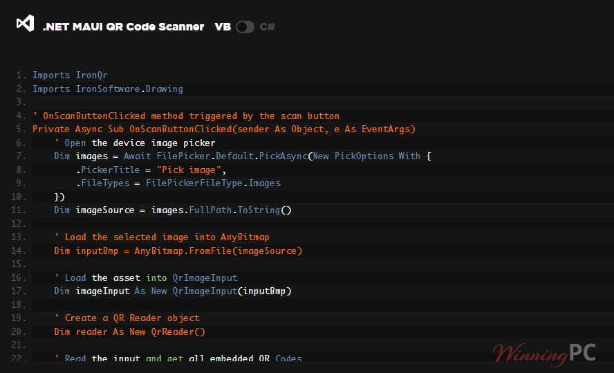 ironqr vb code screenshot ironqr vb code screenshot